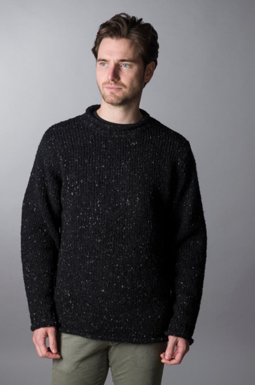 Aran Sweater Market Raheen Roll Neck Fisherman Sweater Charcoal Size Large